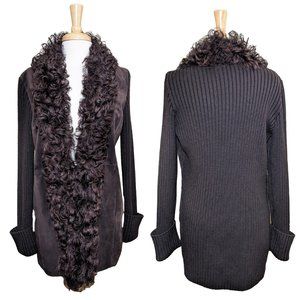 Vintage DANA BUCHMAN Suede/Wool Open Jacket/Coat + Lamb Fur Collar